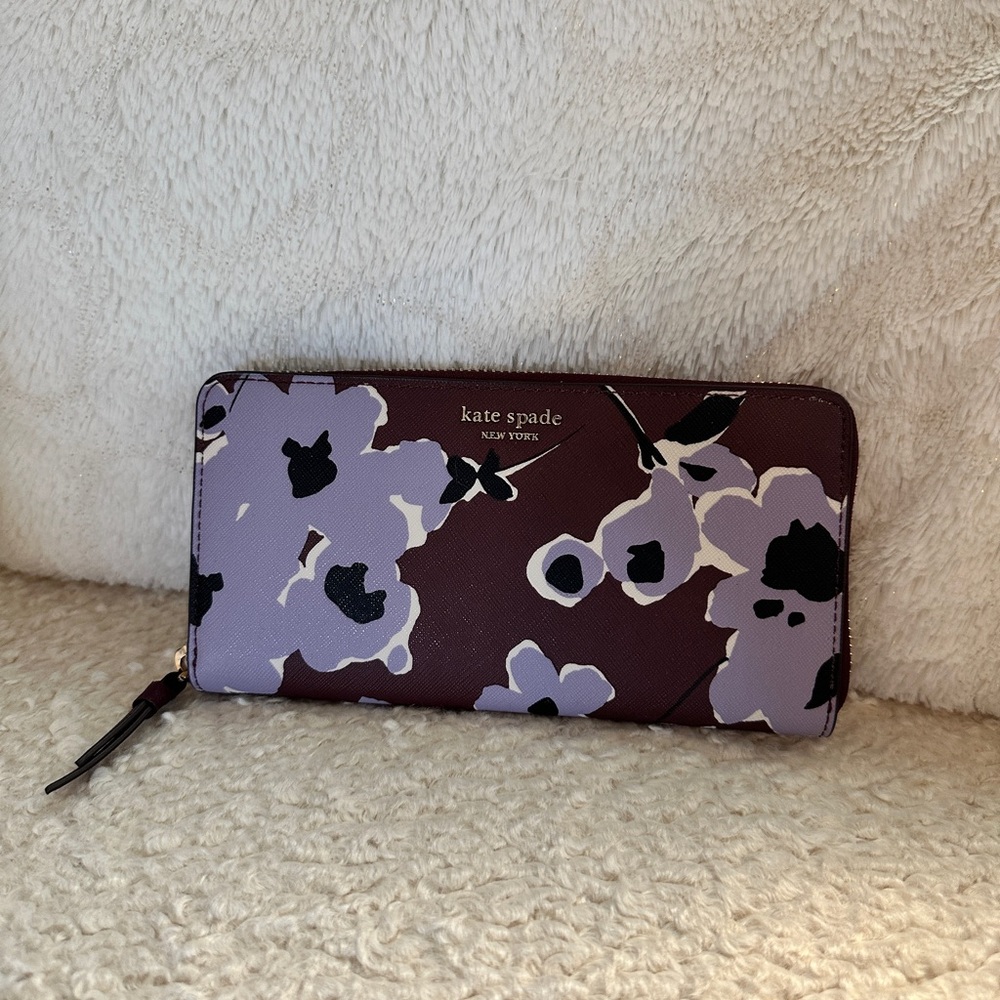 Kate Spade Burgundy and Lavender Floral Wallet